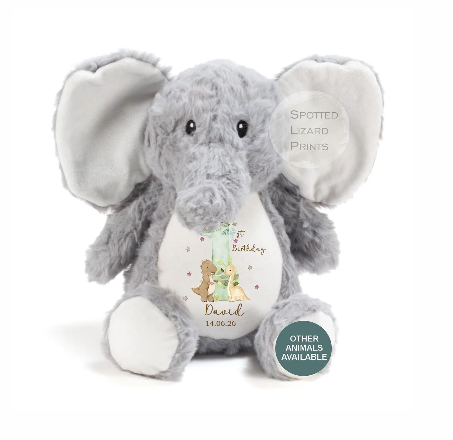 Personalised First Birthday Teddy, Soft Plush Toy Gift for Baby,, Personalised 1st Birthday Gift, 1st Birthday Gift, Dinosaur Birthday Gift