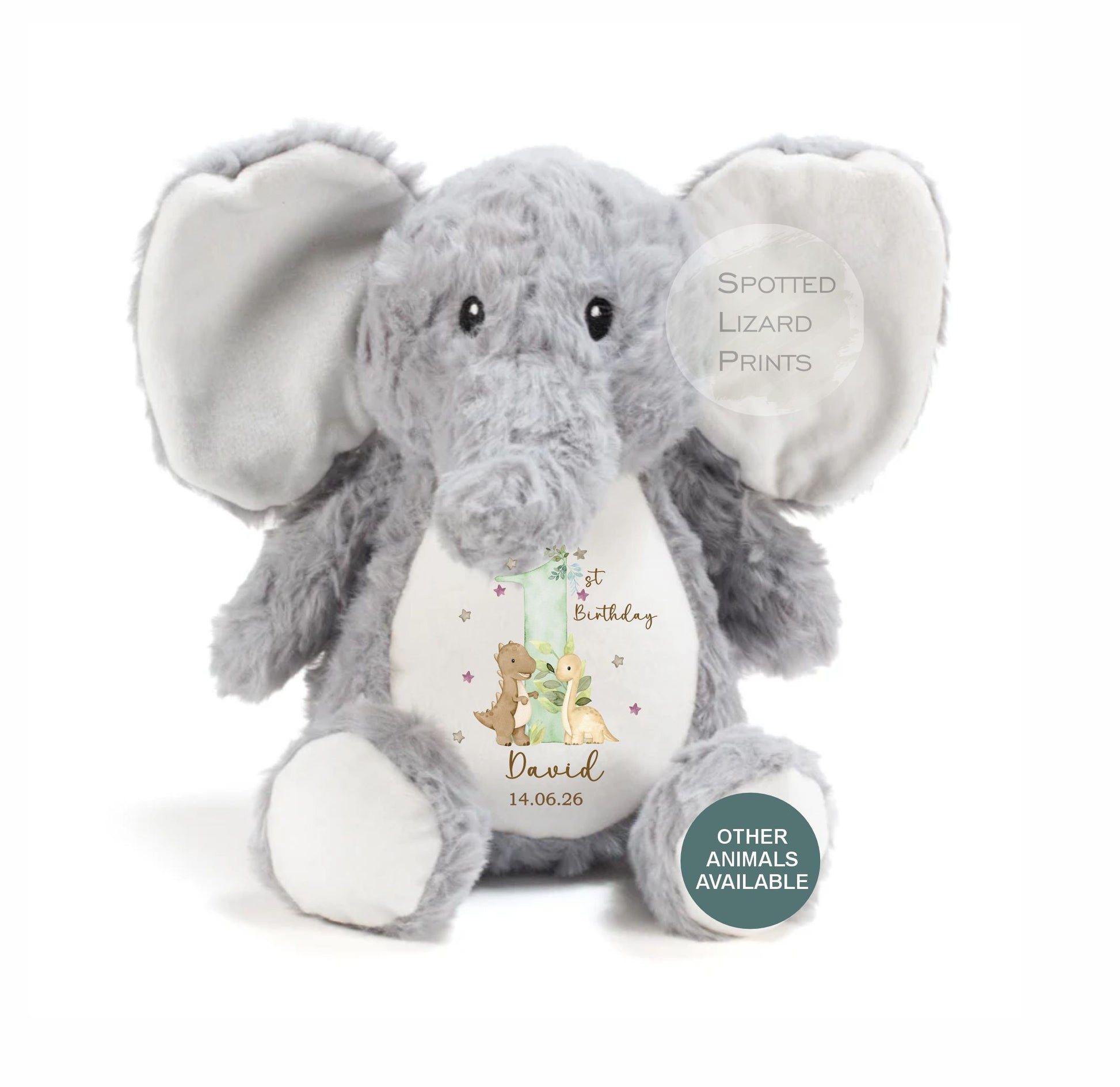 Personalised First Birthday Teddy, Soft Plush Toy Gift for Baby,, Personalised 1st Birthday Gift, 1st Birthday Gift, Dinosaur Birthday Gift
