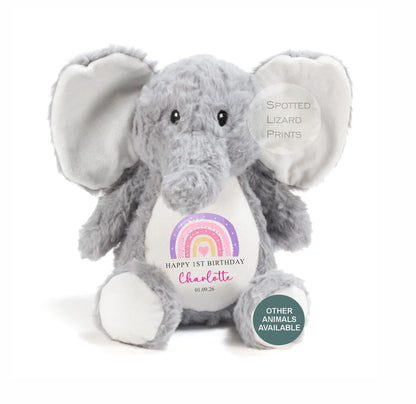 Personalised First Birthday , Rainbow 1st Birthday Gift Girl Teddy, 1st Baby Girl, Birthday Present, Personalised 1st Birthday Soft Toy