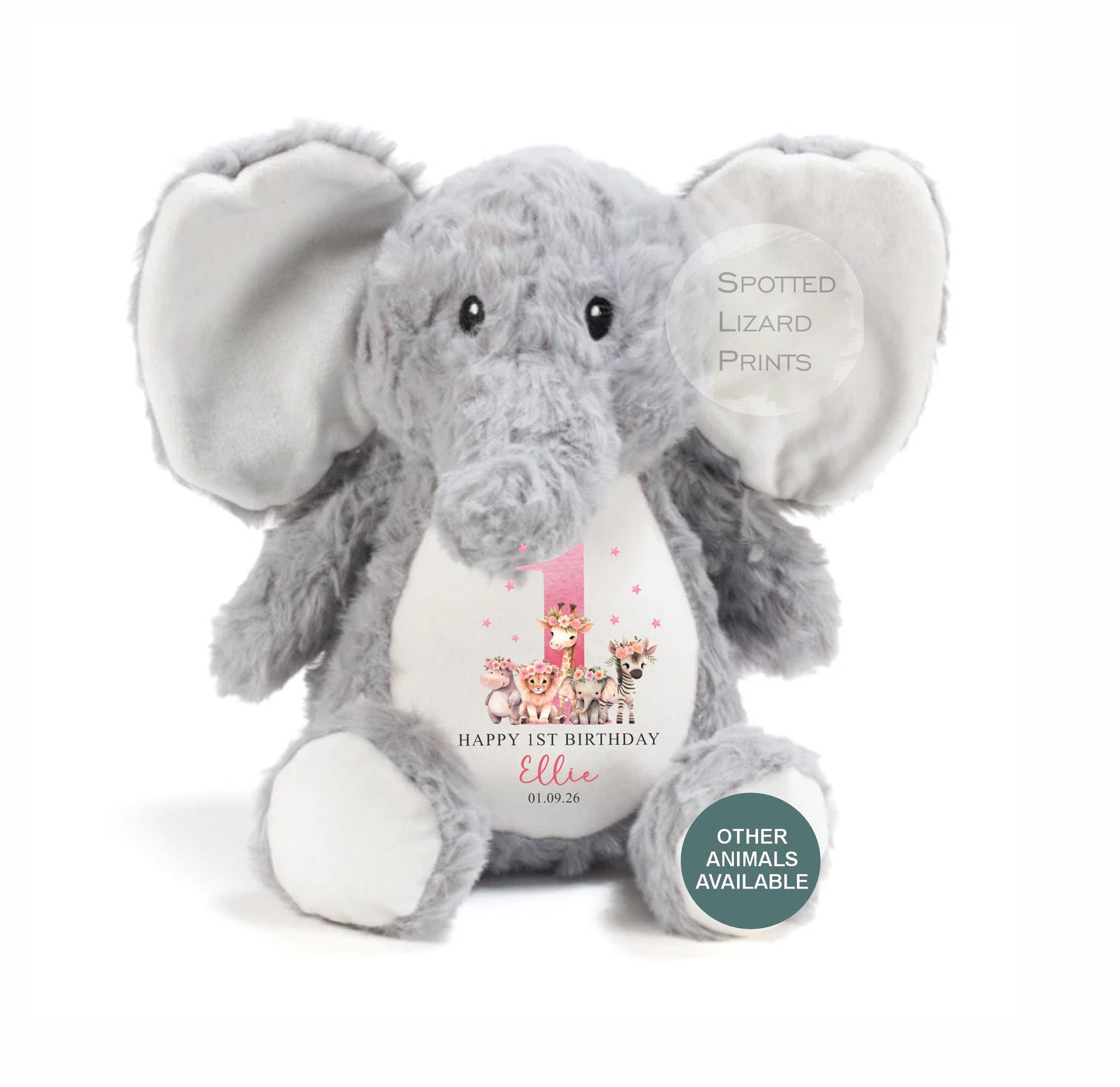 Personalised First Birthday , Safari Pink 1st Birthday Gift Girl Teddy, 1st Baby Girl, Birthday Present, Personalised 1st Birthday Soft Toy