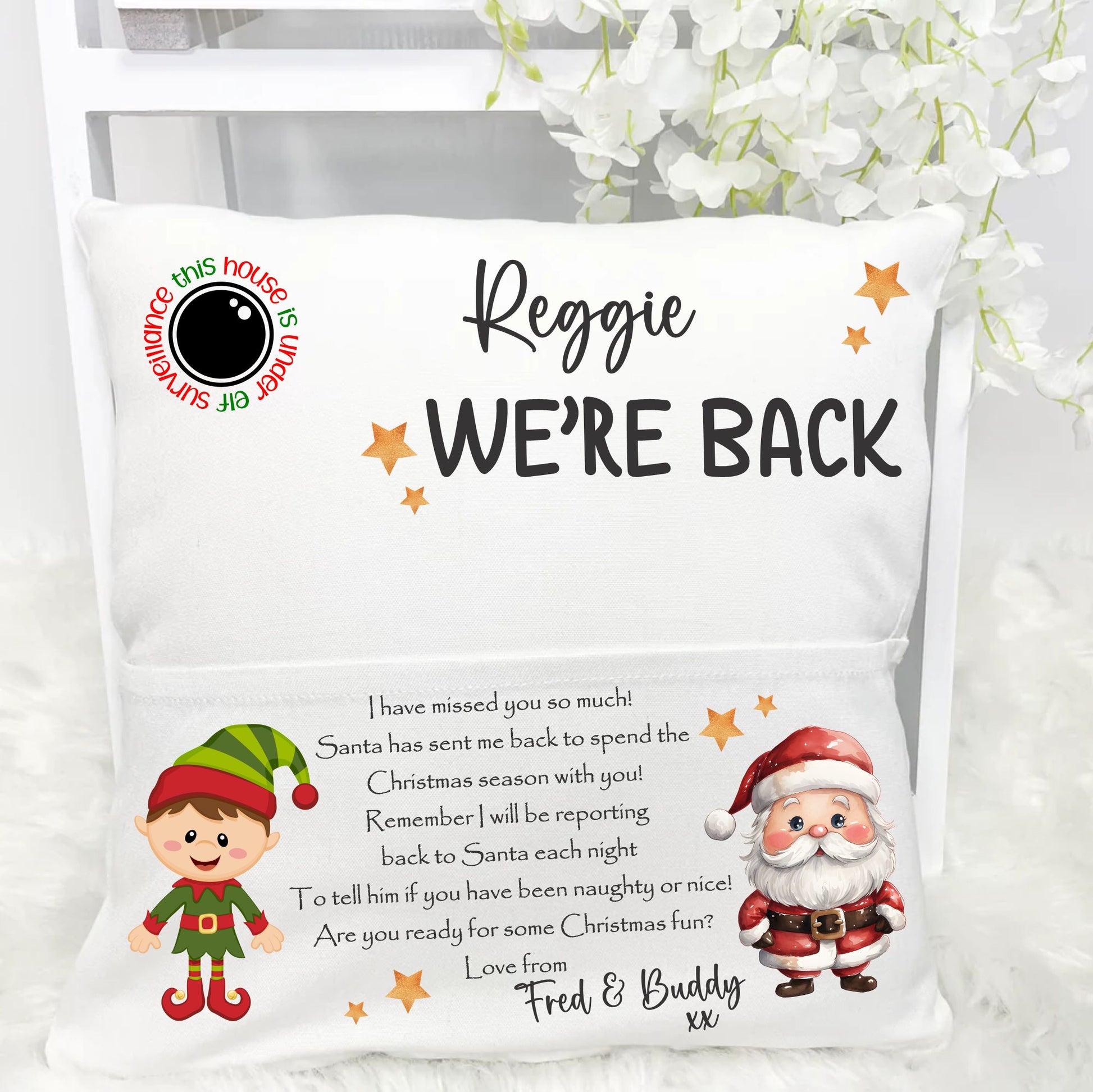 personalised naughty elf pillow cover