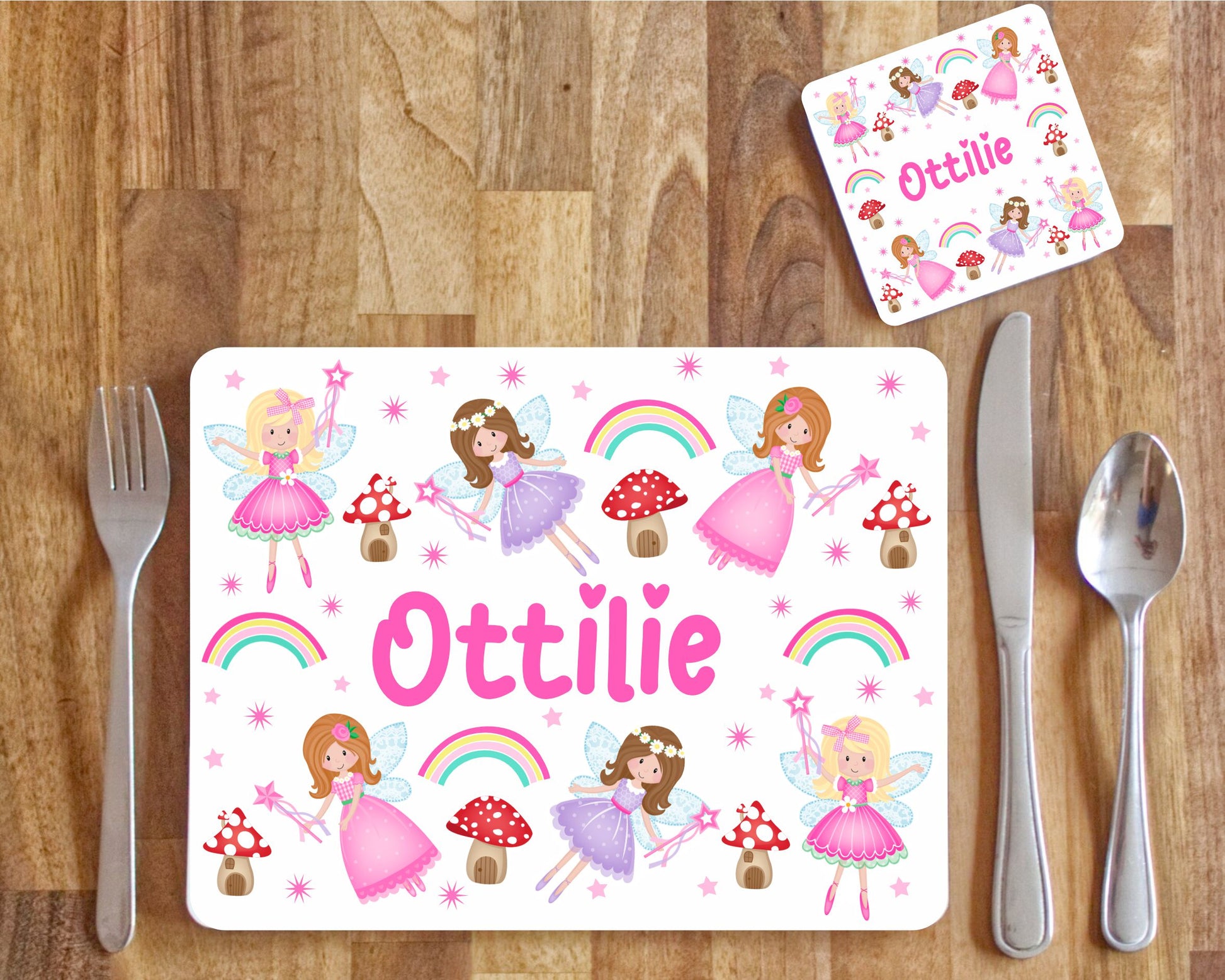 personalised fairy childrens placemat and coaster set