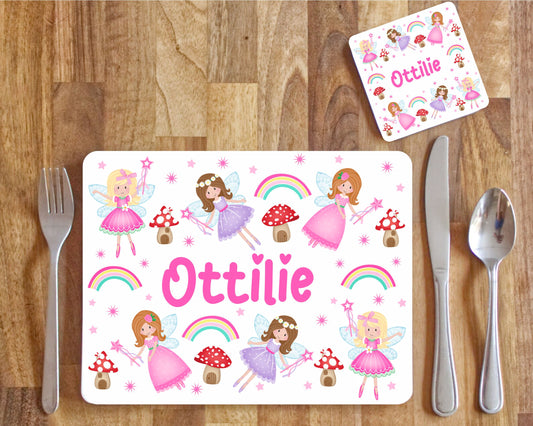 personalised fairy childrens placemat and coaster set