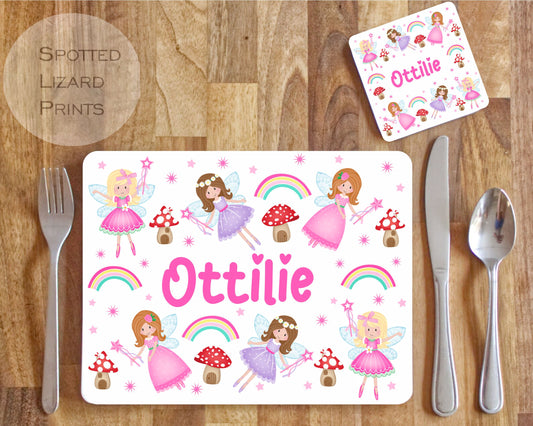 Personalised Princess Placemat and Coaster Set, Kid's Dinner Set, Fairies gift, Children's Birthday Gift, Fairies Placemat