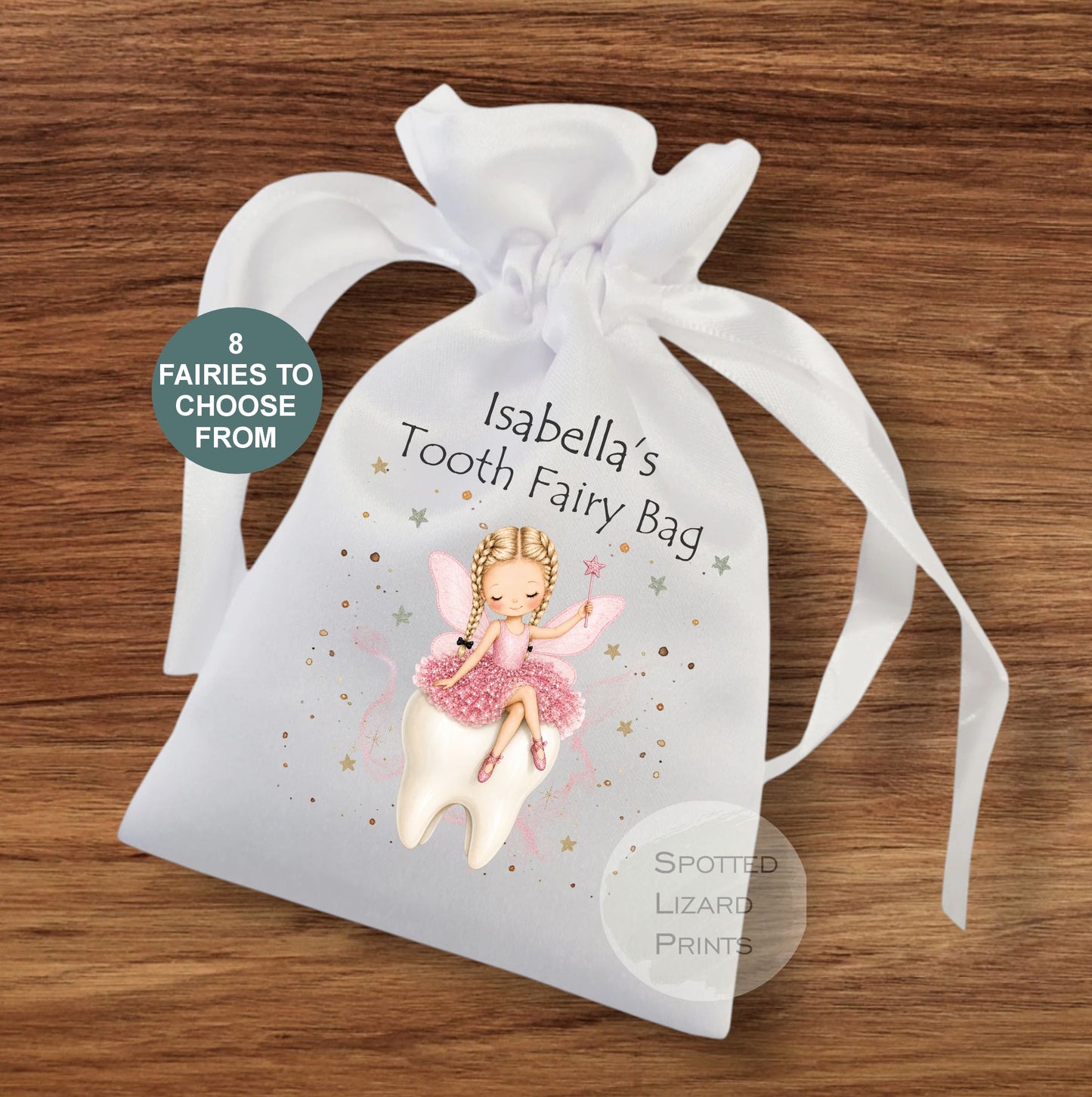 Personalised Tooth Fairy Bag, Custom Name Tooth Pouch, Girls Tooth Fairy Gift, First Tooth Keepsake, Fairy Money Bag, 8 Fairy Choices