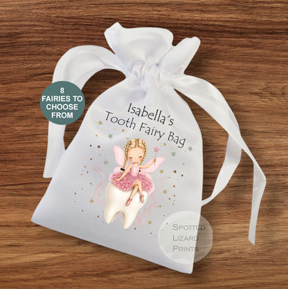 Personalised Tooth Fairy Bag, Custom Name Tooth Pouch, Girls Tooth Fairy Gift, First Tooth Keepsake, Fairy Money Bag, 8 Fairy Choices