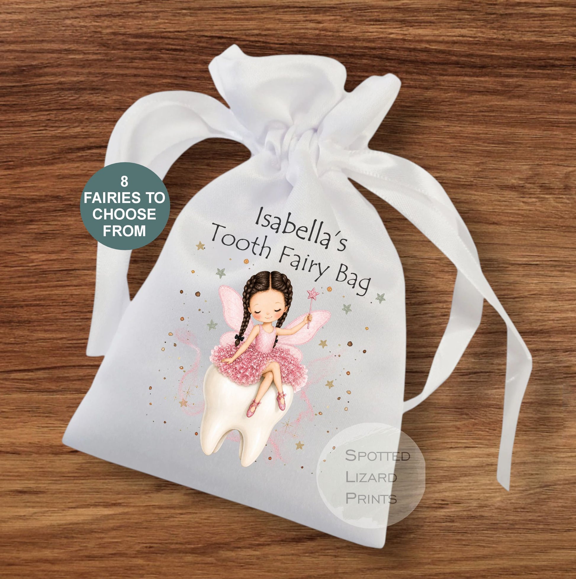 Personalised Tooth Fairy Bag, Custom Name Tooth Pouch, Girls Tooth Fairy Gift, First Tooth Keepsake, Fairy Money Bag, 8 Fairy Choices