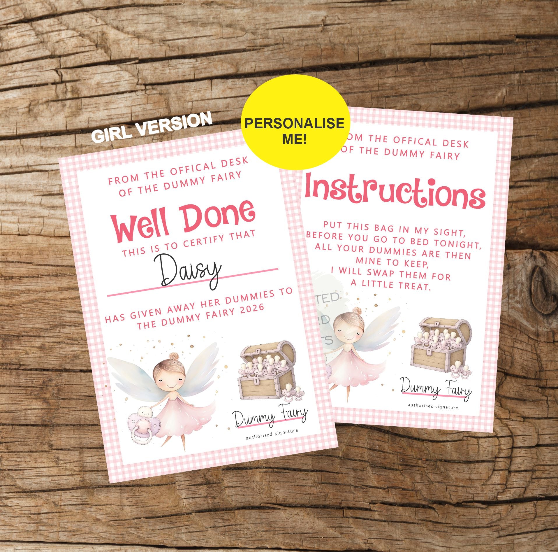 Dummy Fairy Bag and certificate set