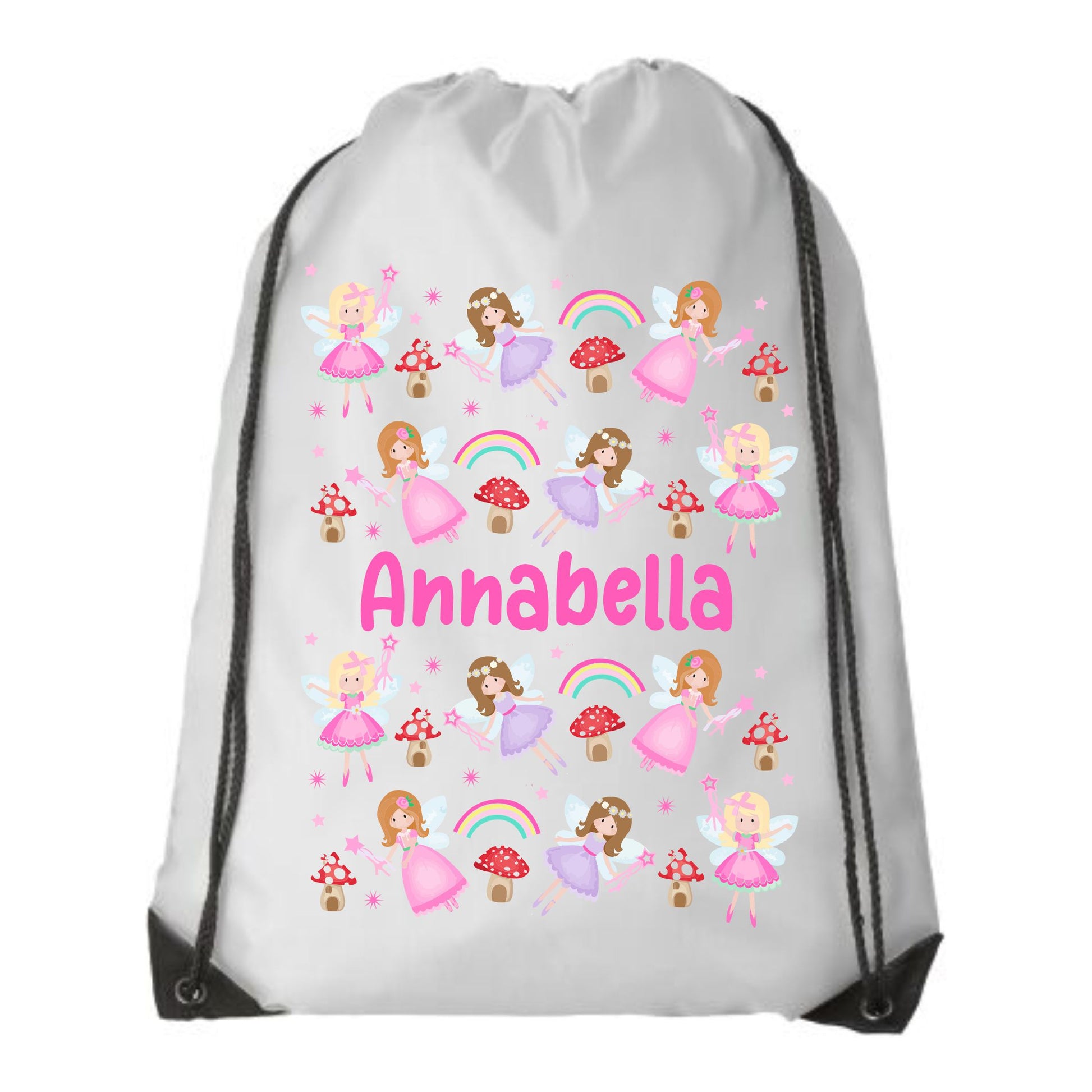 pink fairy personalised drawstring bag