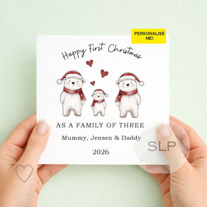 Personalised First Christmas Family of Three Card | Polar Bears