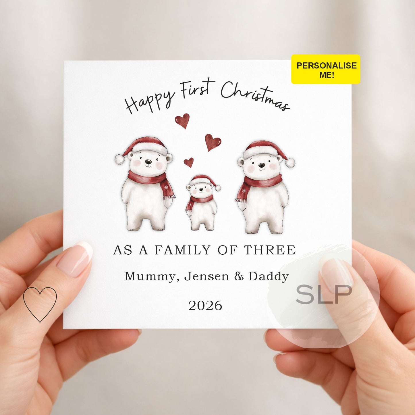 Personalised First Christmas Family of Three Card | Polar Bears
