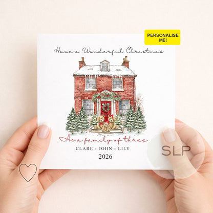 Personalised First Christmas Family of Three Card | Teddy Bears
