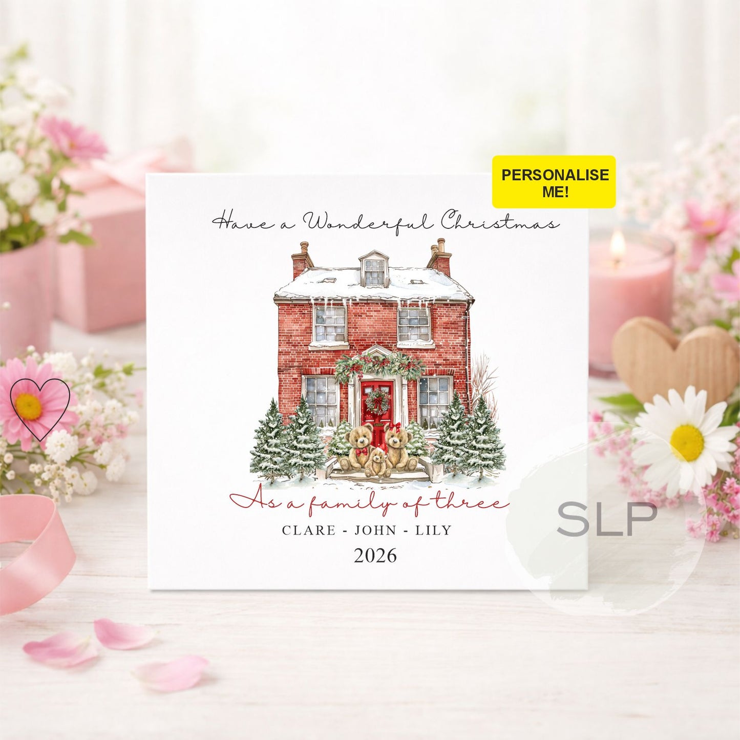 Personalised First Christmas Family of Three Card | Teddy Bears