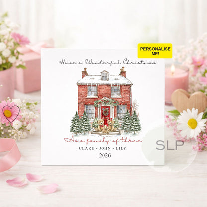 Personalised First Christmas Family of Three Card | Teddy Bears