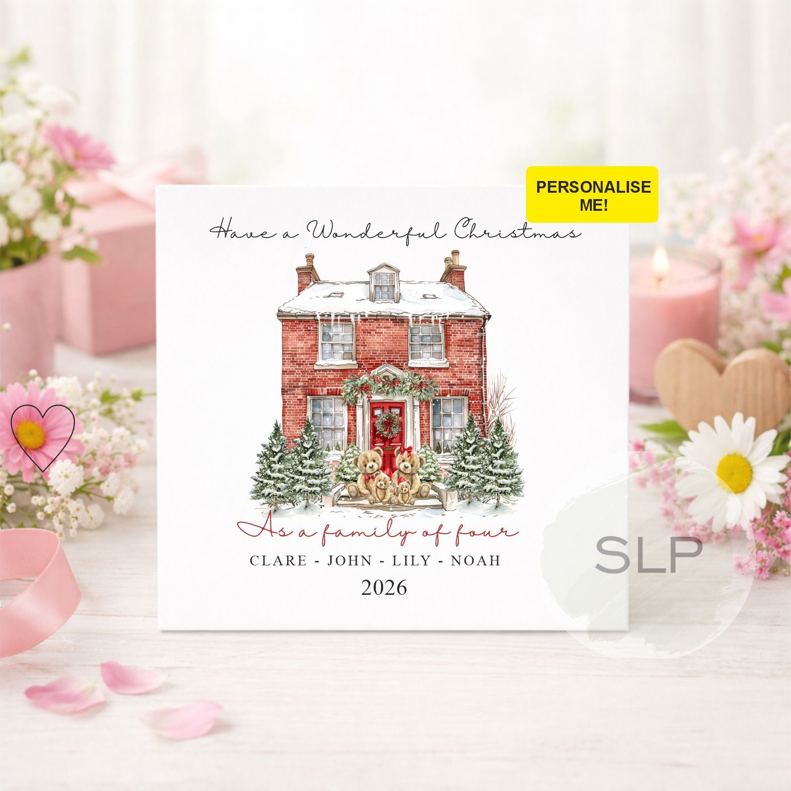 Personalised Family of Four Christmas Card | Teddy Bears
