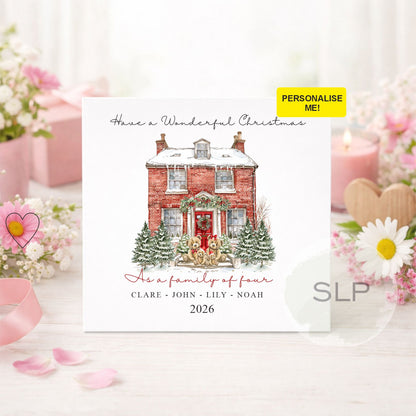 Personalised Family of Four Christmas Card | Teddy Bears