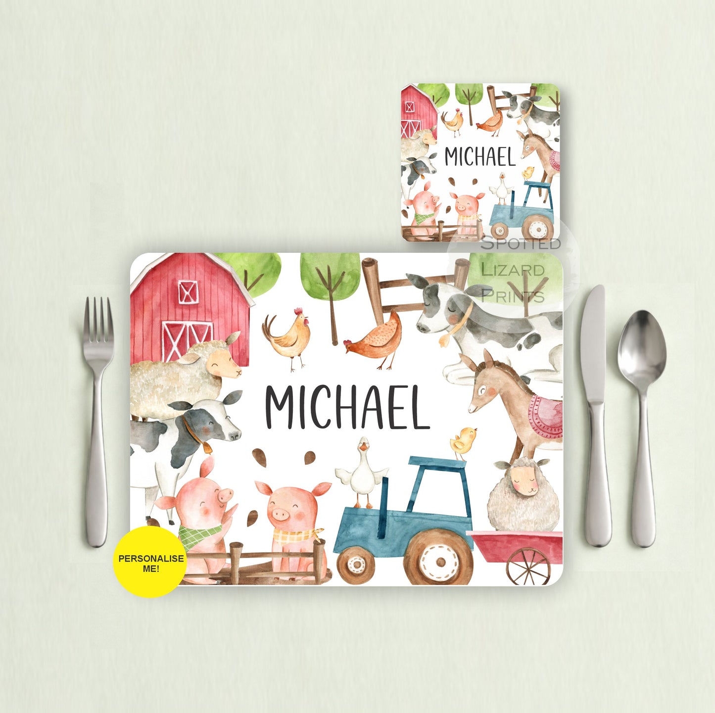 Gift for Kids - Personalised Placemat - Placemat and Coast set - Personalised Tableware - Personalised Coaster - 