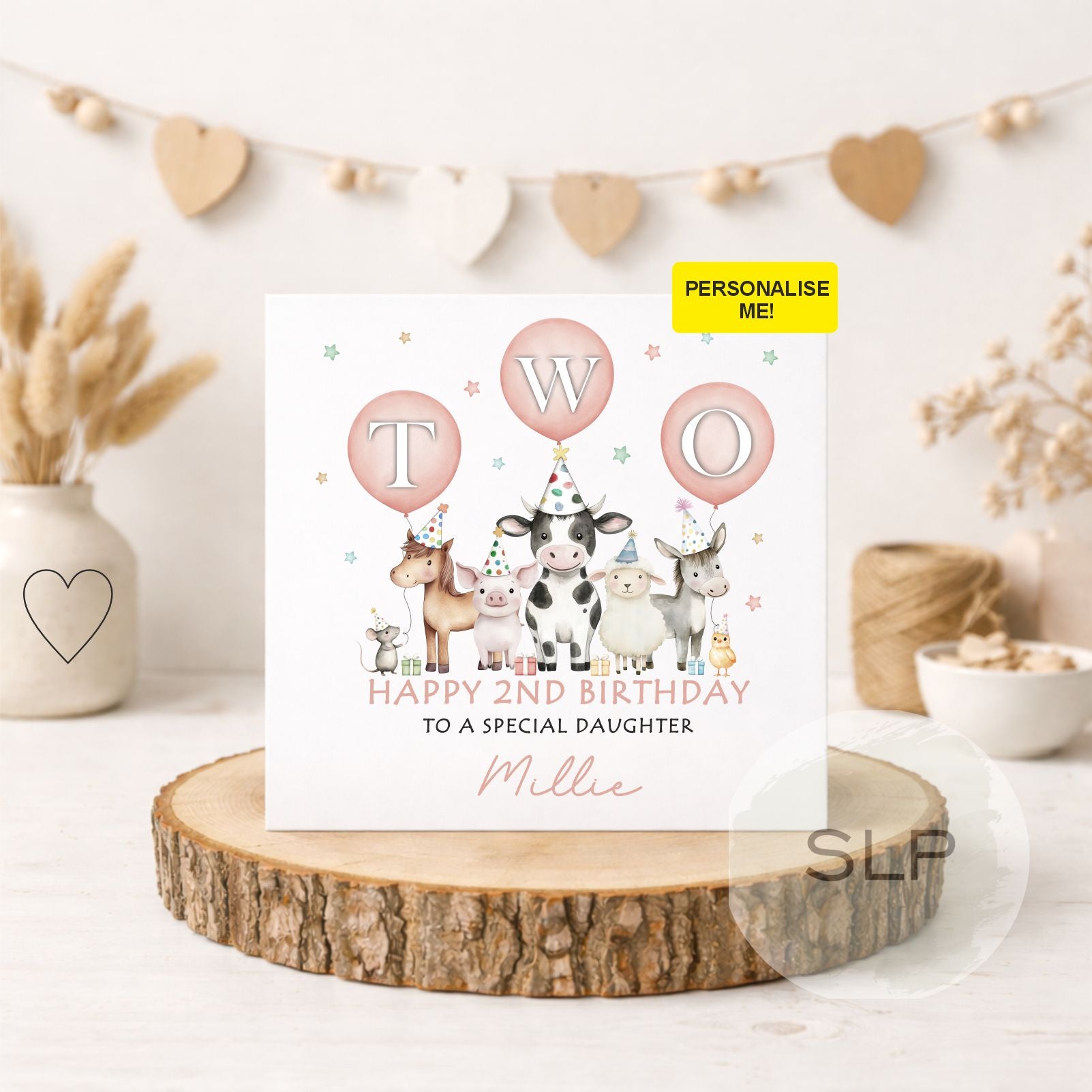 Farm Birthday Card – Cute Barnyard Animals Card – 2nd Birthday Farm – Custom Name – Granddaughter, Daughter, Niece Card