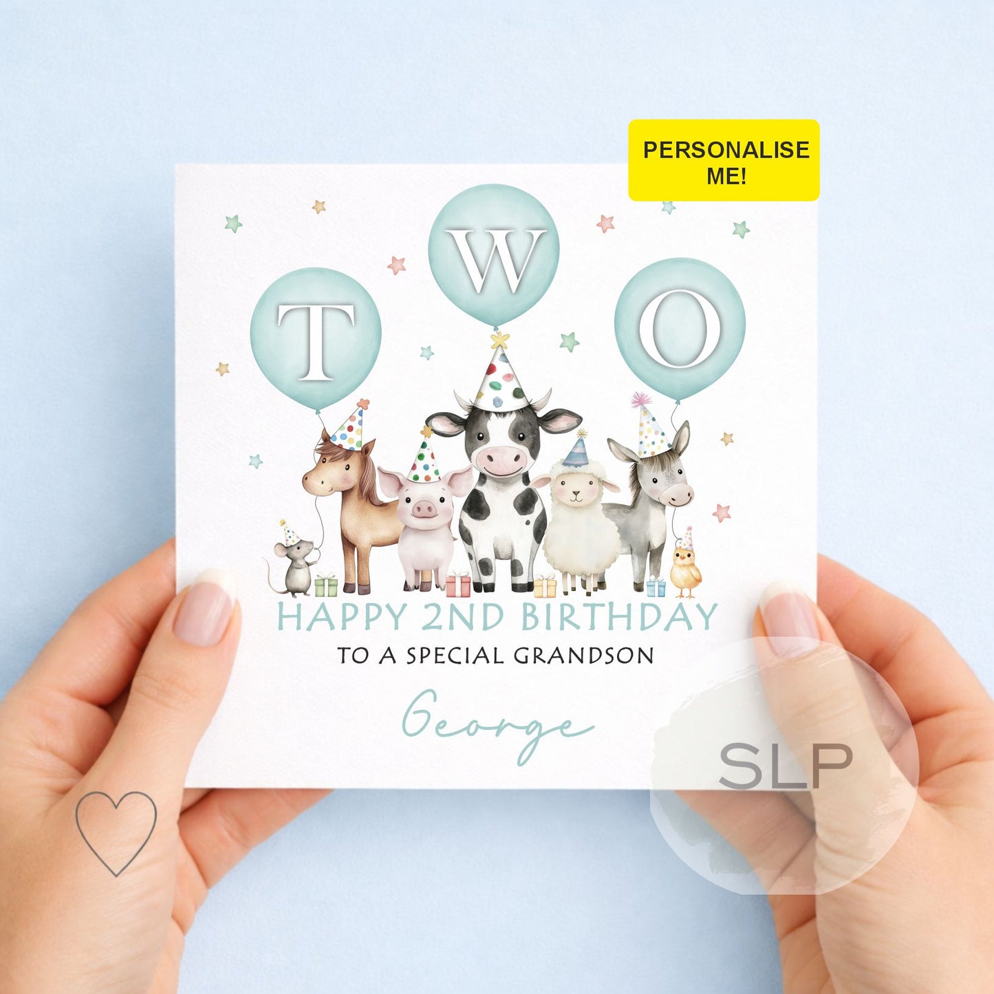 Farm Birthday Card – Cute Barnyard Animals Card – 2nd Birthday Farm – Custom Name – Granddaughter, Daughter, Niece Card