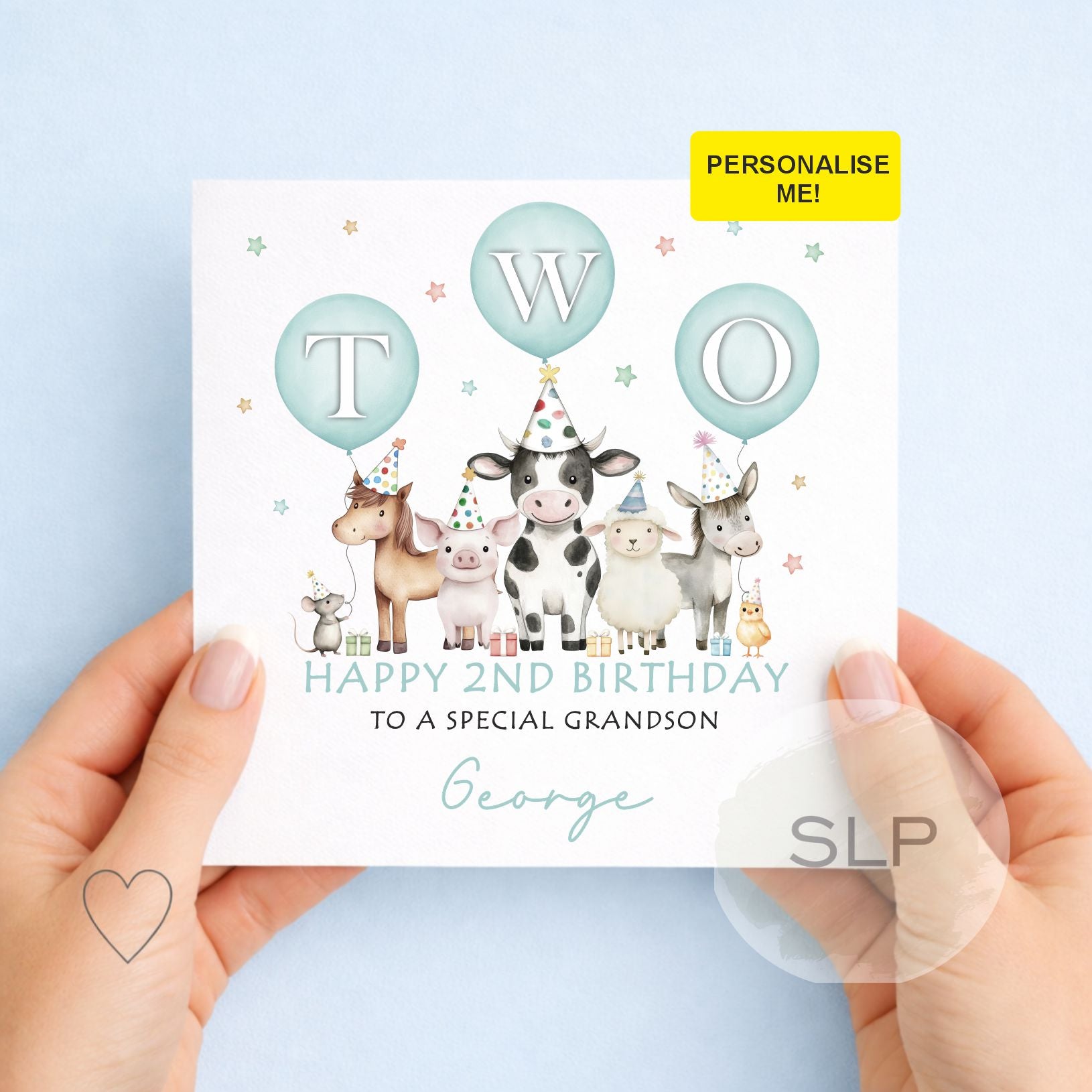 Farm Birthday Card – Cute Barnyard Animals Card – 2nd Birthday Farm – Custom Name – Granddaughter, Daughter, Niece Card