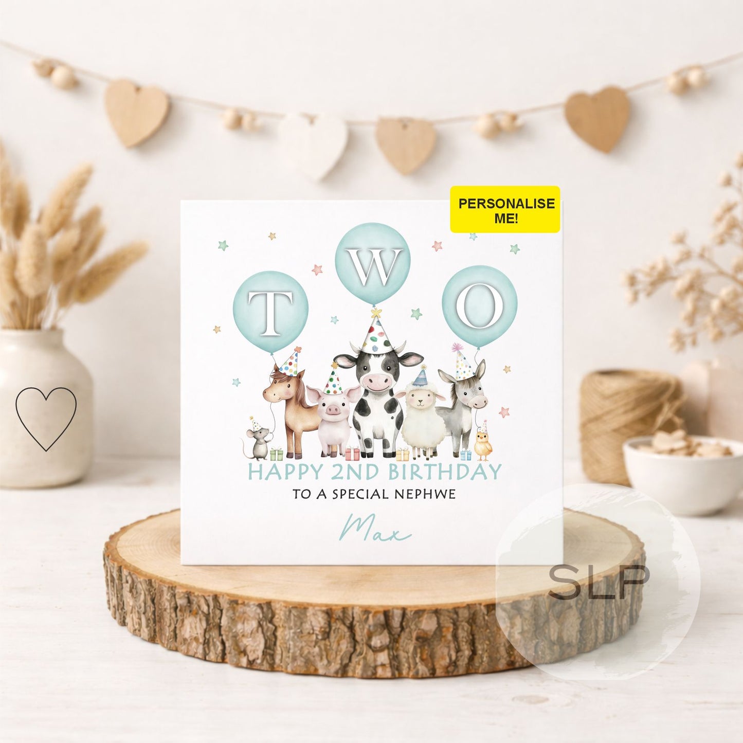 Farm Birthday Card – Cute Barnyard Animals Card – 2nd Birthday Farm – Custom Name – Granddaughter, Daughter, Niece Card