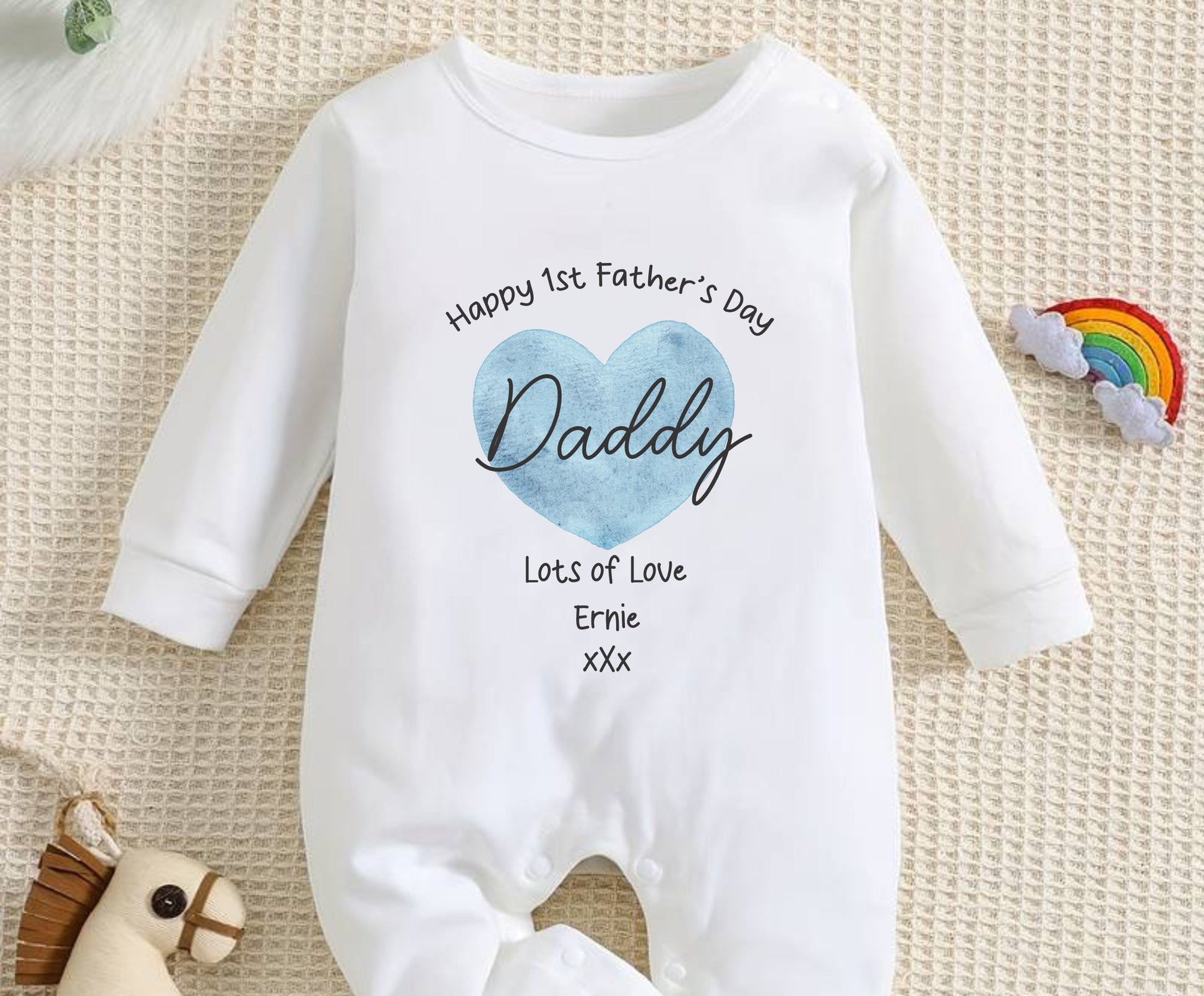 blue heart baby romper for our 1st fathers day together