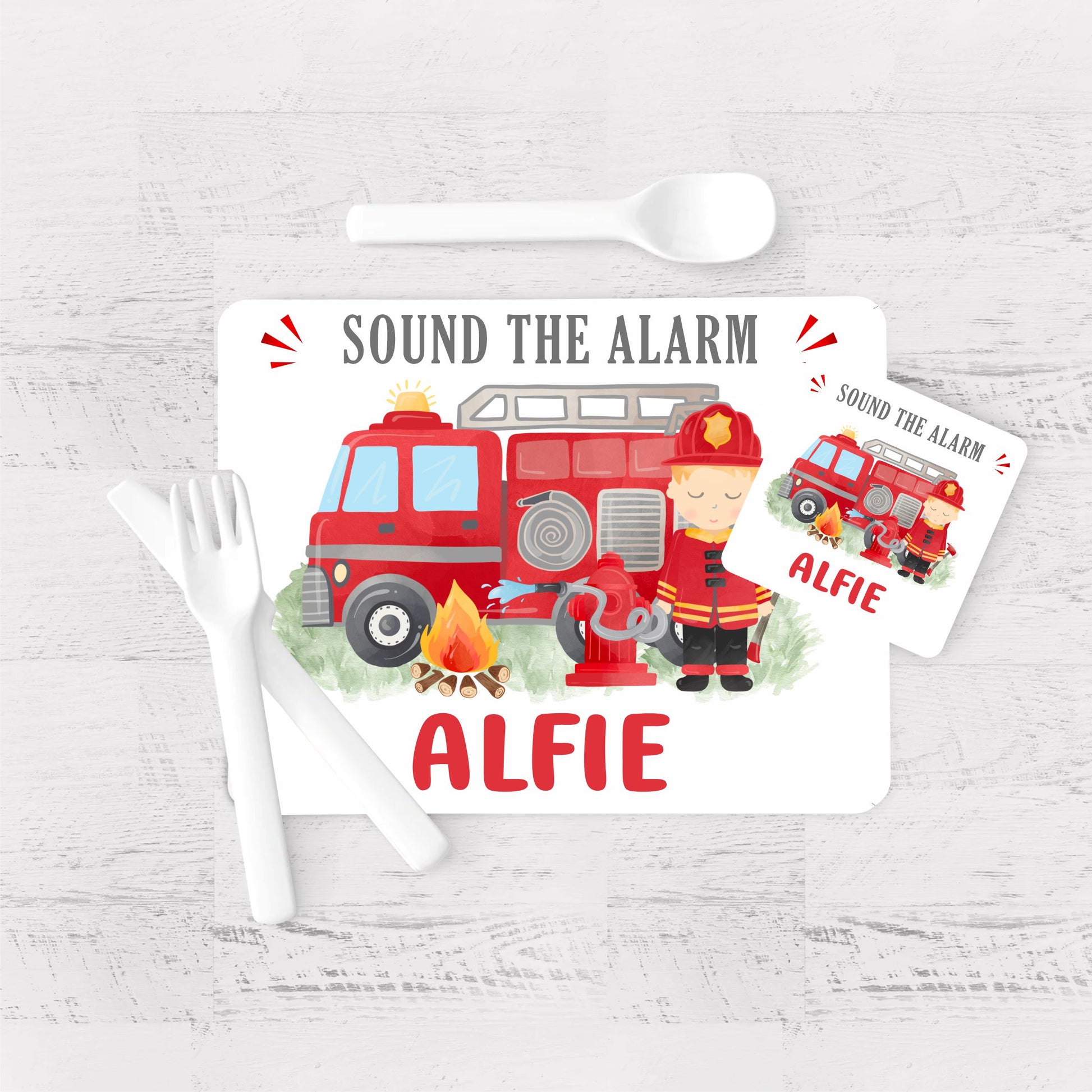 fire engine placemat and coaster set