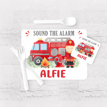 fire engine placemat and coaster set