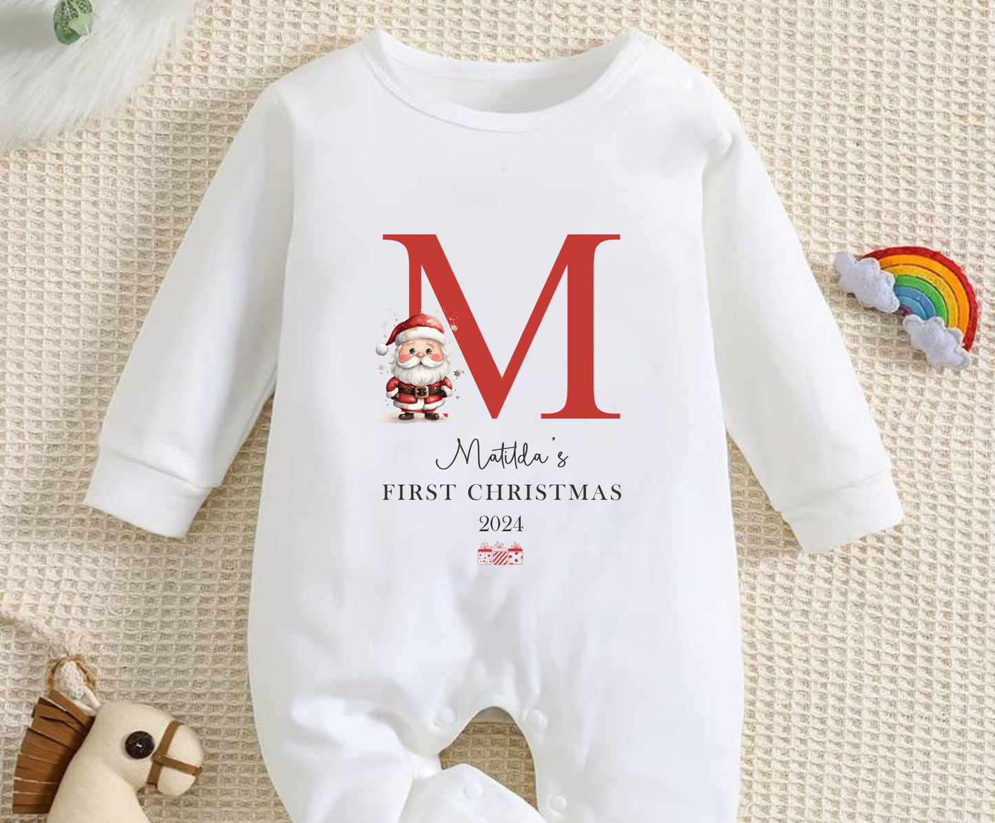 My first xmas personalised Baby sleepsuit