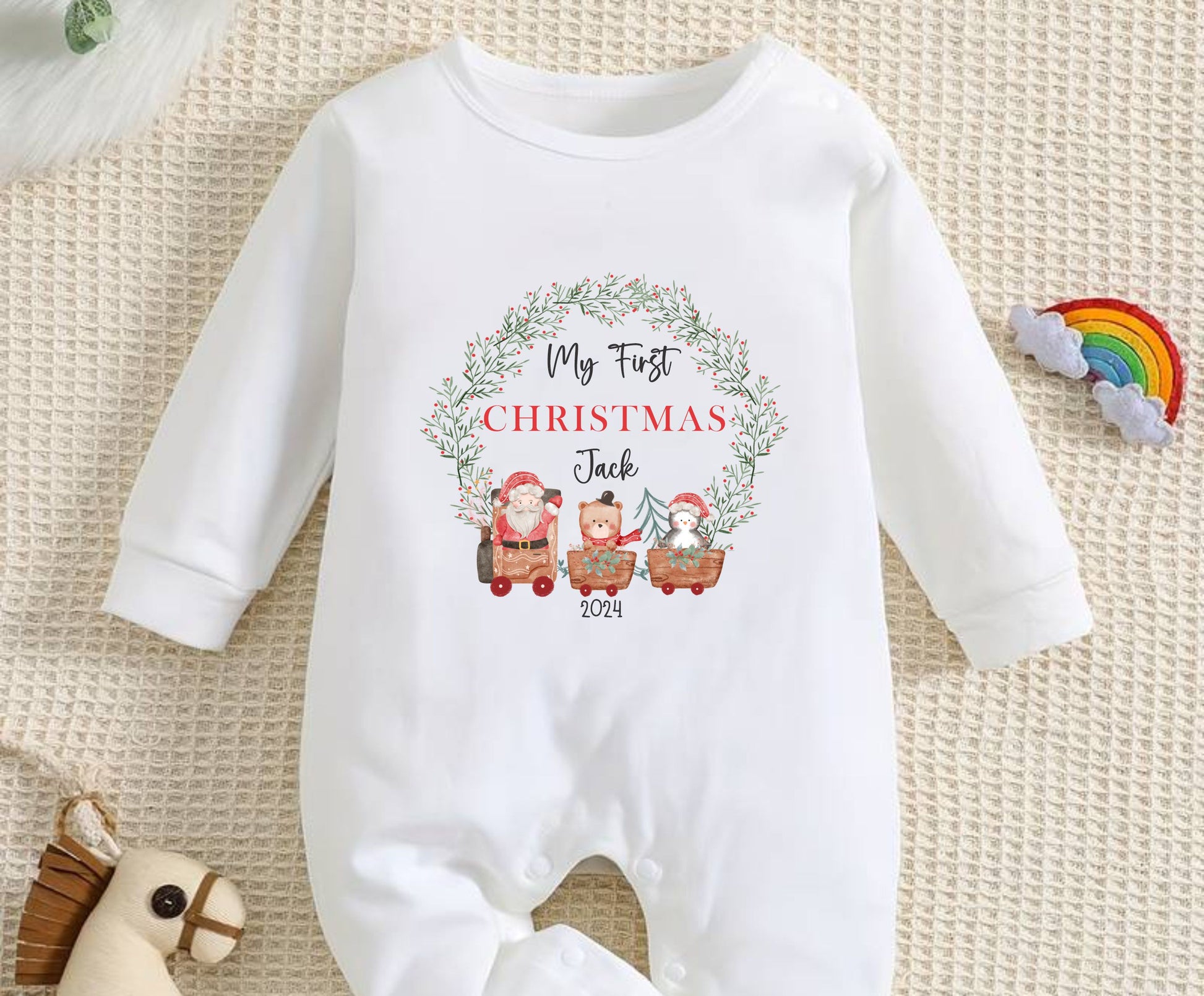 my first christmas personalised baby sleepsuit