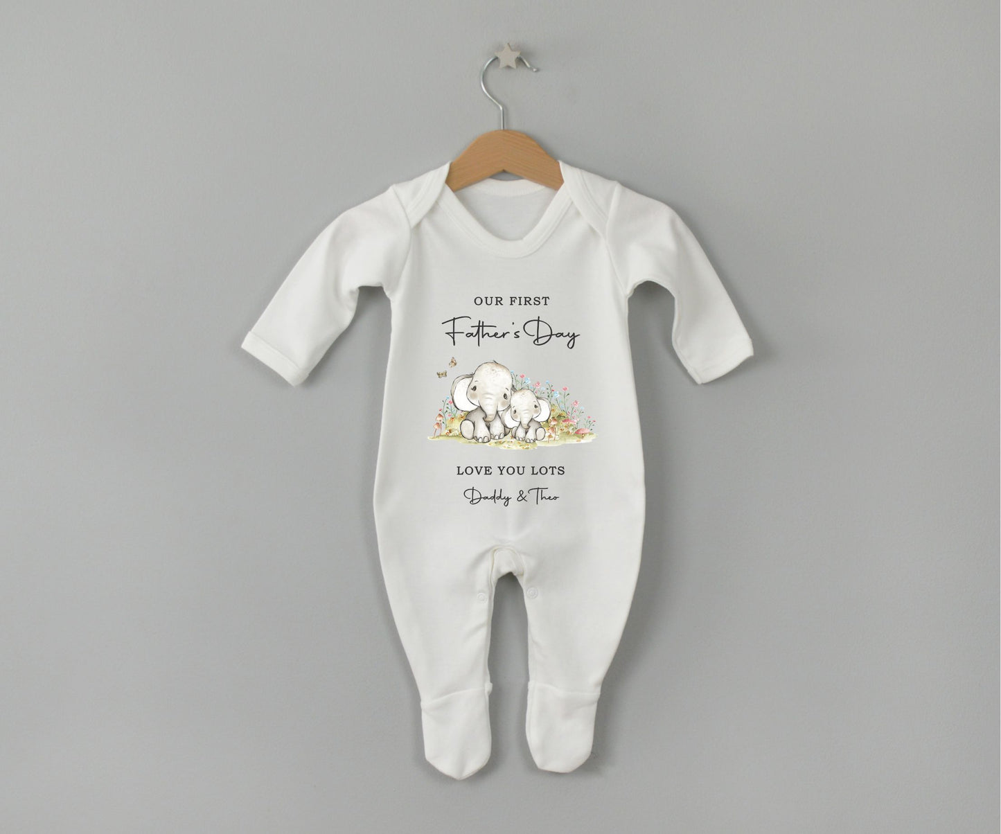 white baby romper, my first fathers day