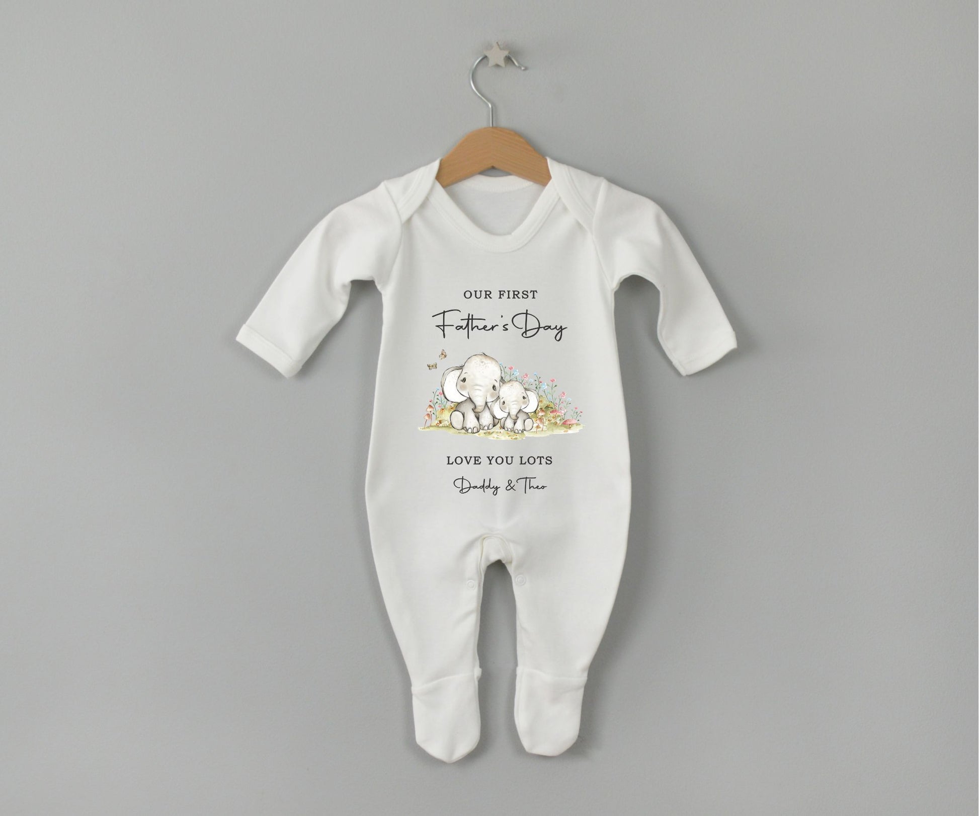 white baby romper, my first fathers day