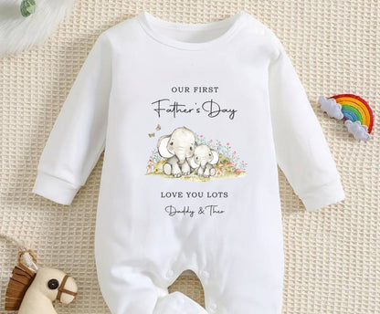 1st fathers day white baby romper and personalised