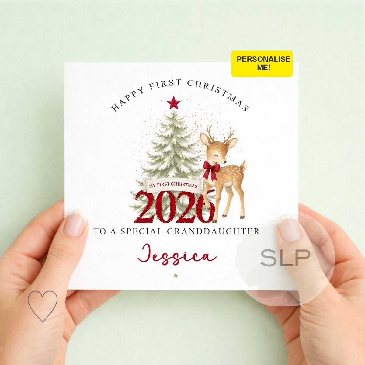 Personalised First Christmas Card 2026 | Baby Girl Reindeer Card