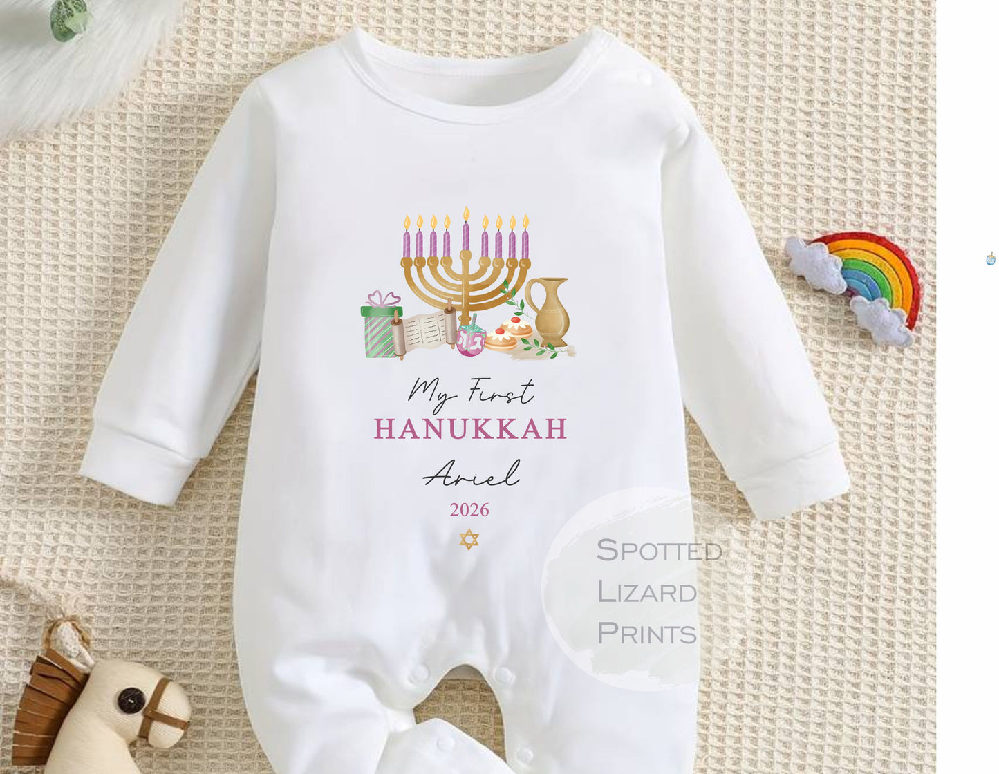 My First Hanukkah Personalised Baby - First Hanukkah sleepsuit - 1st Hanukkah Gift - Jewish Holiday Celebration - Chanukah Gift Baby Outfit (Copy)