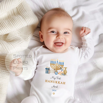 My First Hanukkah Personalised Baby - First Hanukkah sleepsuit - 1st Hanukkah Gift - Jewish Holiday Celebration - Chanukah Gift Baby Outfit