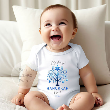 My First Hanukkah Personalised Baby - First Hanukkah sleepsuit - 1st Hanukkah Gift - Jewish Holiday Celebration - Chanukah Gift Baby Outfit