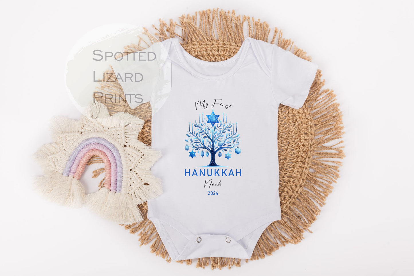 My First Hanukkah Personalised Baby - First Hanukkah sleepsuit - 1st Hanukkah Gift - Jewish Holiday Celebration - Chanukah Gift Baby Outfit