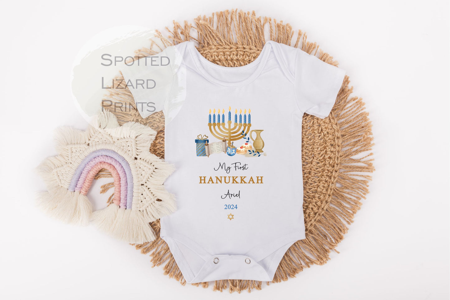 My First Hanukkah Personalised Baby - First Hanukkah sleepsuit - 1st Hanukkah Gift - Jewish Holiday Celebration - Chanukah Gift Baby Outfit