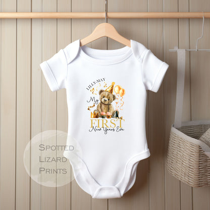 Personalised First New Years Eve Baby Outfit- My First New Years Eve Sleepsuit - 1st New Year Teddy