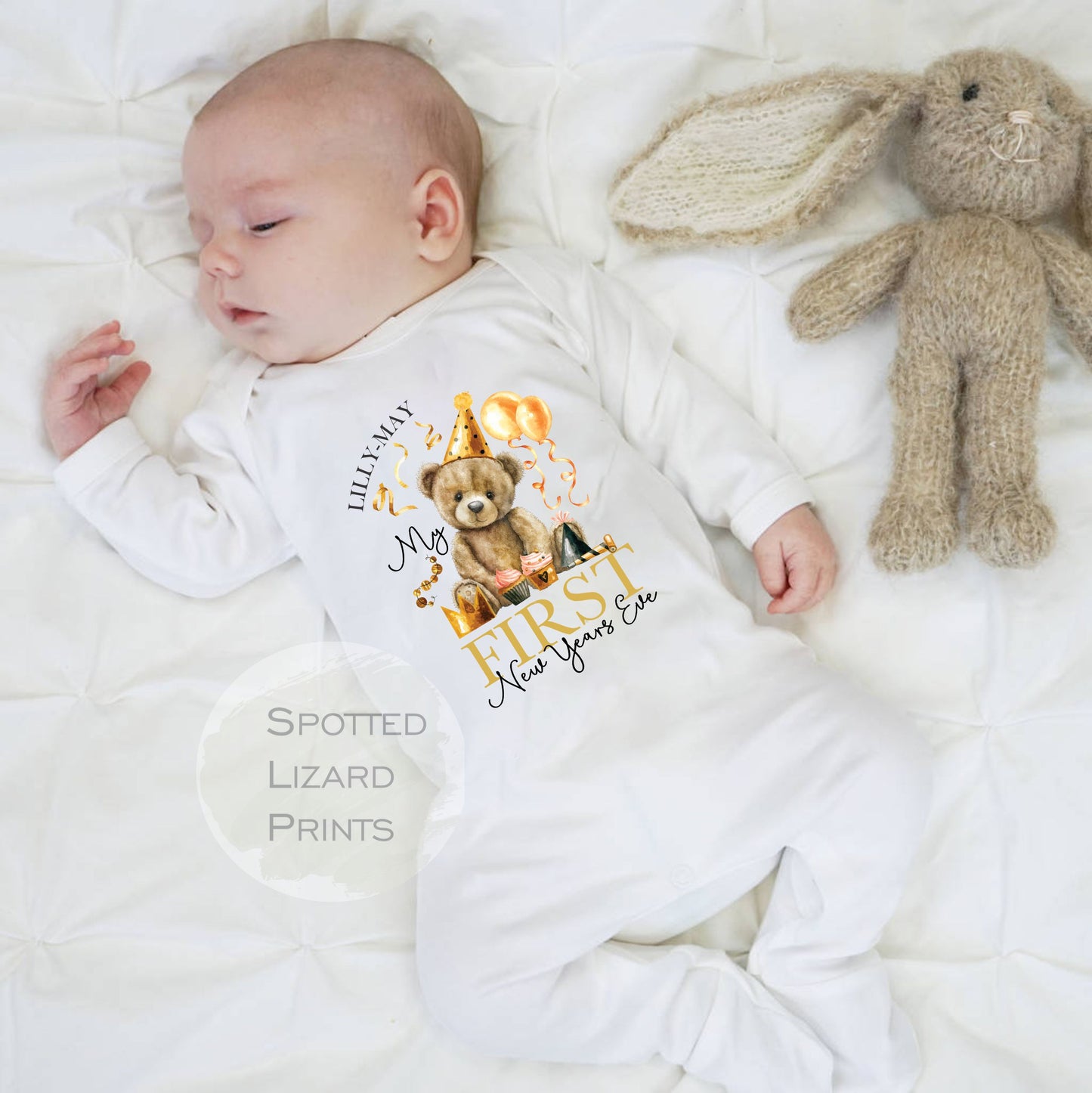 Personalised First New Years Eve Baby Outfit- My First New Years Eve Sleepsuit - 1st New Year Teddy