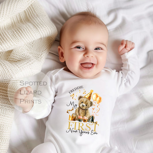 Personalised First New Years Eve Baby Outfit- My First New Years Eve Sleepsuit - 1st New Year Teddy