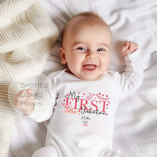 Personalised My First Valentines Sleepsuit Baby Girl / Boy Outfit First Valentines 1st Valentines - Valentines Day