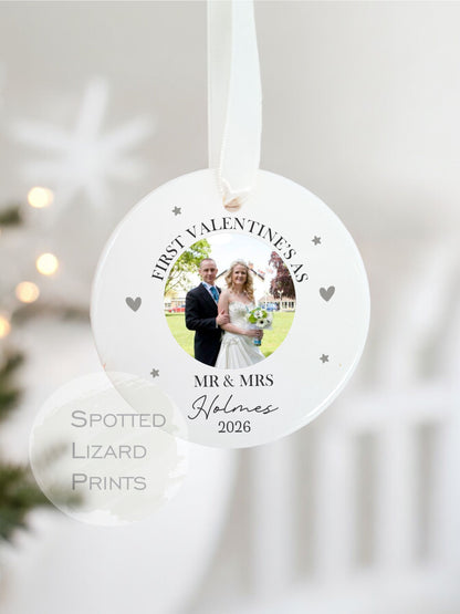 Personalised First Valentines as Mr & Mrs Bauble, Personalised ornament, anniversary gift, first Valentines together, mr and mrs gift,