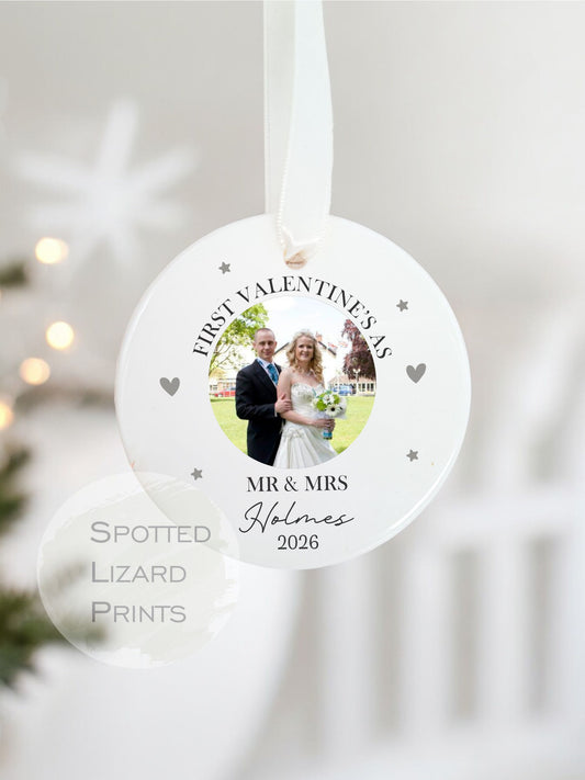 Personalised First Valentines as Mr & Mrs Bauble, Personalised ornament, anniversary gift, first Valentines together, mr and mrs gift,