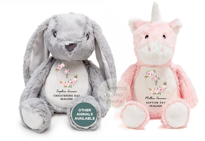 Personalised New Baby Soft Toy Name and Date of Birth - New Baby Gift - Baby Shower - Christening Gift - Baby Girl Baby Boy