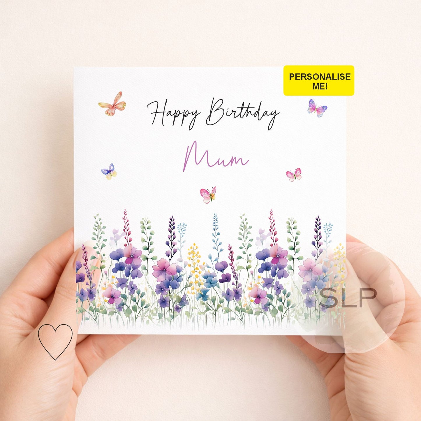 Personalised Floral Birthday Card – Custom Name Birthday Card – Wildflower & Butterfly Birthday Card – Birthday Card for Mum, Her, Friend