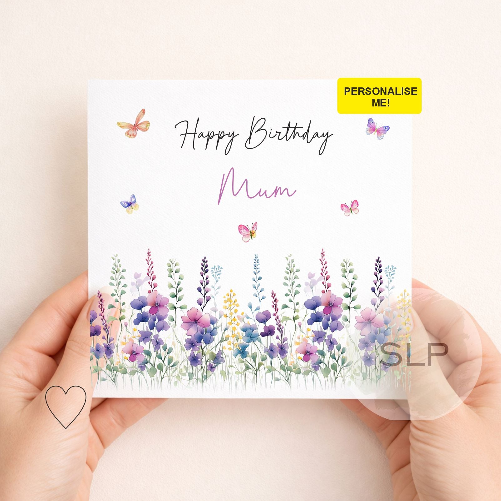 Personalised Floral Birthday Card – Custom Name Birthday Card – Wildflower & Butterfly Birthday Card – Birthday Card for Mum, Her, Friend