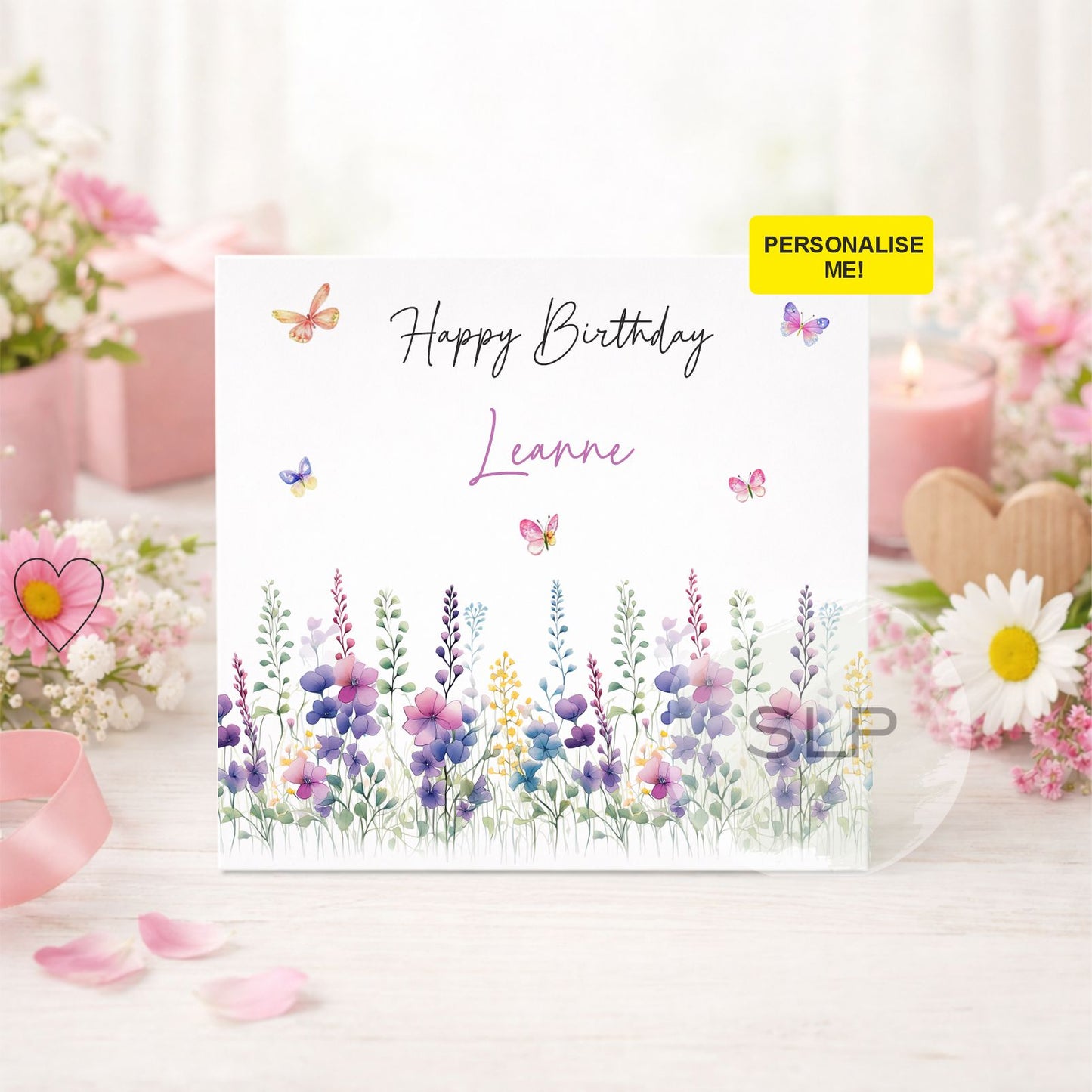 Personalised Floral Birthday Card – Custom Name Birthday Card – Wildflower & Butterfly Birthday Card – Birthday Card for Mum, Her, Friend