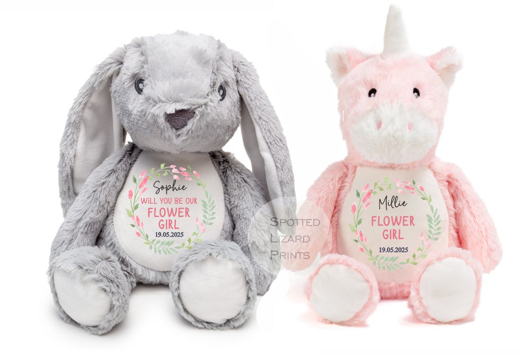 Thankyou teddy for flower girl and bridesmaids. Personalised Teddy for kids.